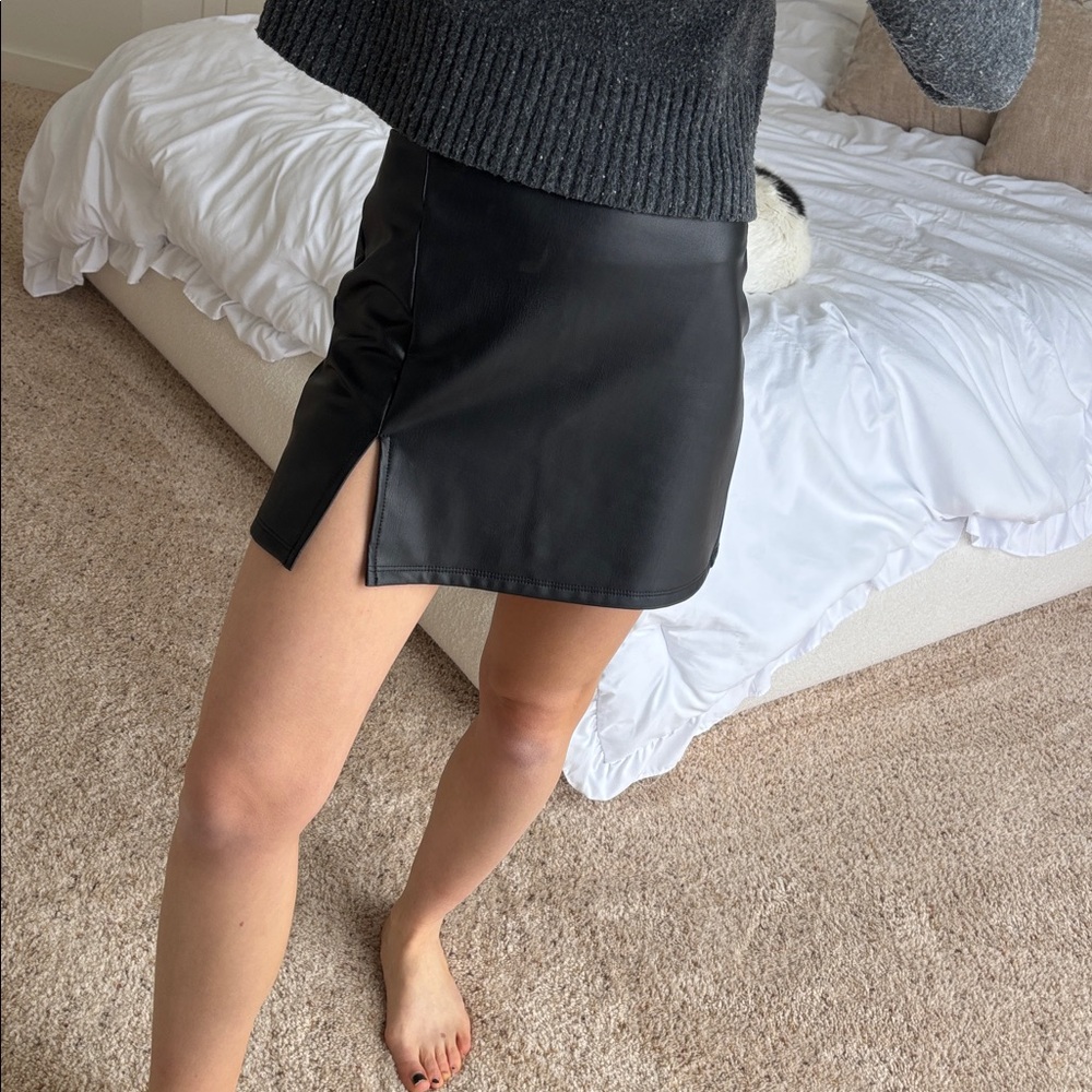 Altar'd State Black Leather mini skirt with slit - Picture 6 of 6